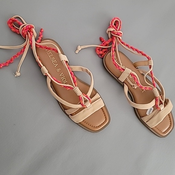 Chelsea &Violet Dahlia Leather ankle wrap lace up Strappy Sandle - Picture 4 of 4